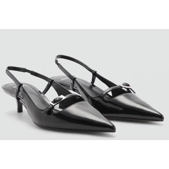 Mango Shoes - NEW MANGO MNG BLACK BUCKLE KITTEN HEELS SLINGBACK PUMPS SHOES 39 US 8.5